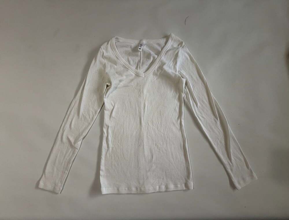 Tee Shop Top L White Long Sleeve Basic Layering Tee Shirt Cotton Stretch